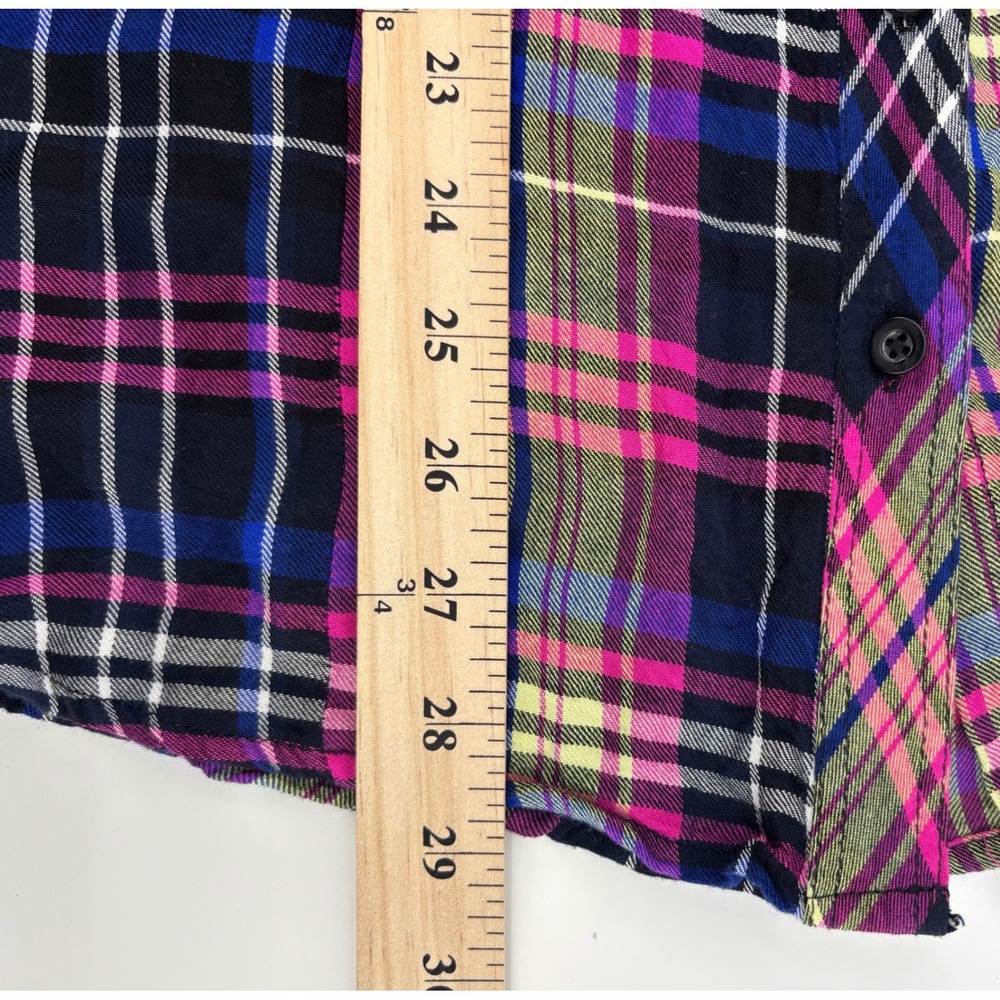 Torrid Button Down Shirt Women's 2 Multi Plaid Long Sleeve 100% Rayon - Picture 6 of 6